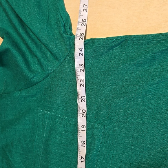 NWT Ashley Stewart Green Button Front V-Neck Shirt Size 16 Tie Wide Cuff Hi-Low - Picture 6 of 9